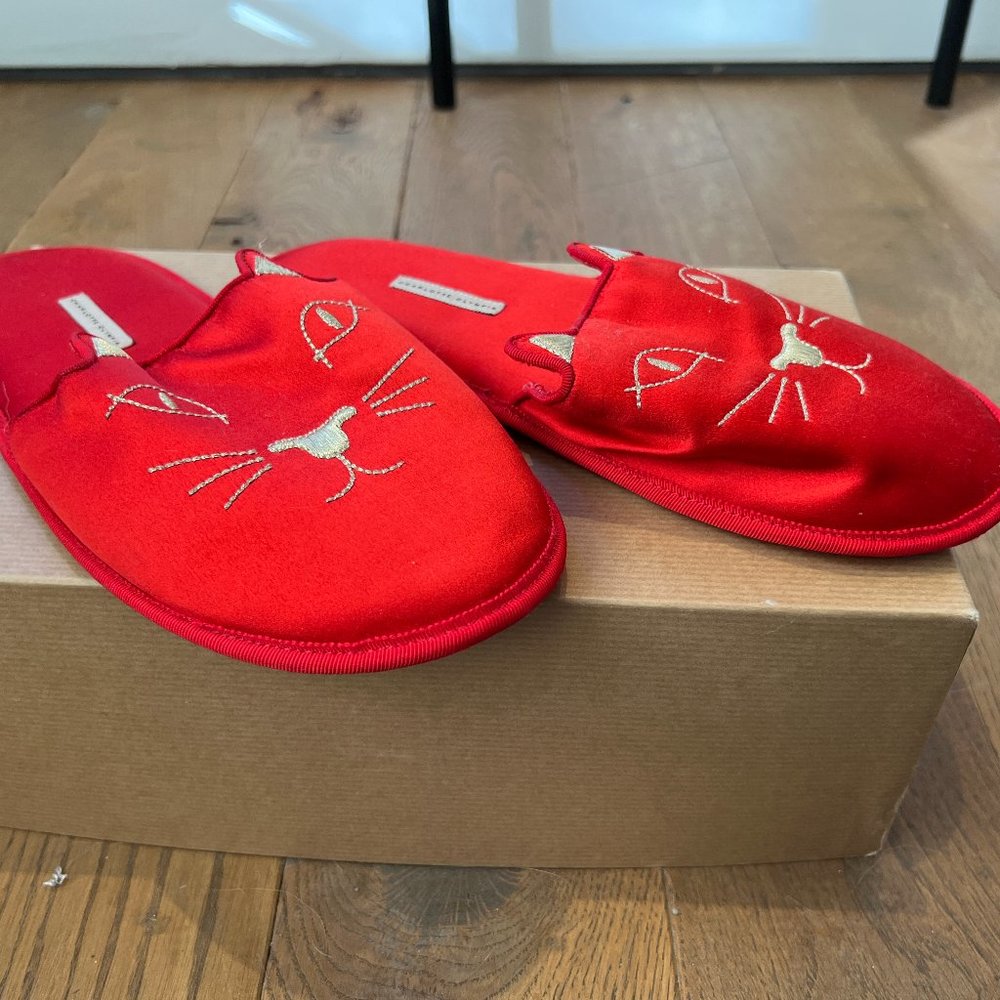 Charlotte Olympia Satin Kitty Slippers